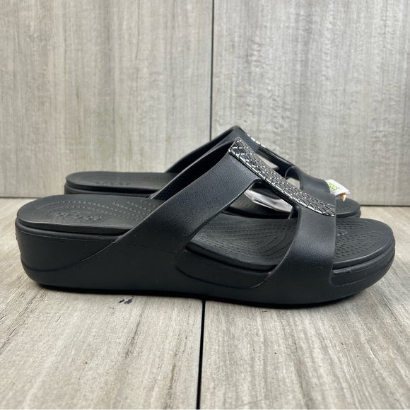 NEW Crocs Monterey Black Metallic Slip On Sandals Women's Size 10 - Picture 1 of 10